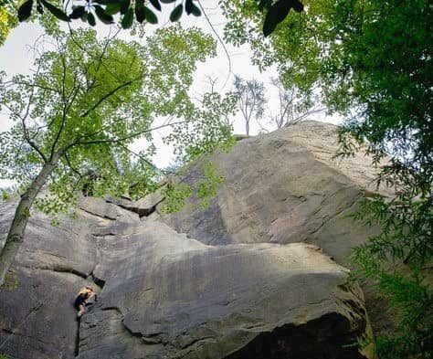 Rock Climber on the Endless Wall in New River Gorge National Park