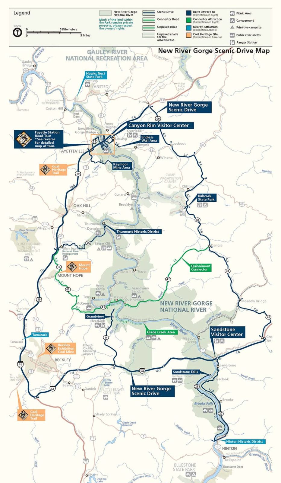 Map of the New River Gorge Scenic Drive