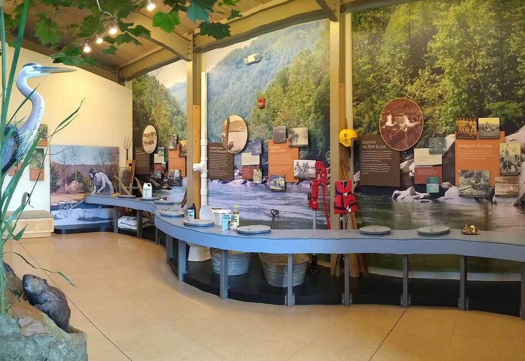 The watershed display inside Sandstone Visitors Center in New River Gorge National Park. 