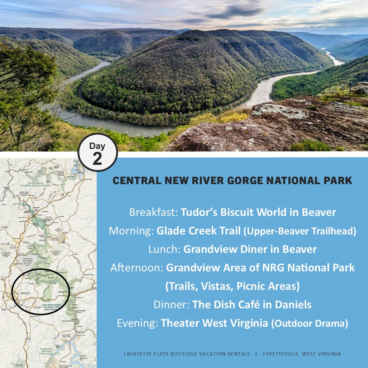 Central New River Gorge National Park - the horseshoe bend in the New River as seen from Grandview Main Overlook.