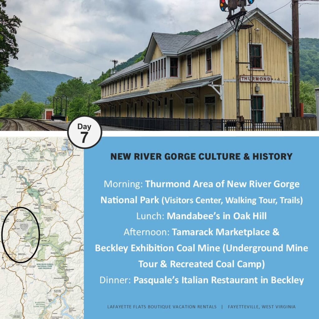 New River Culture & History - the yellow historic train depot in Thurmond, WV.
